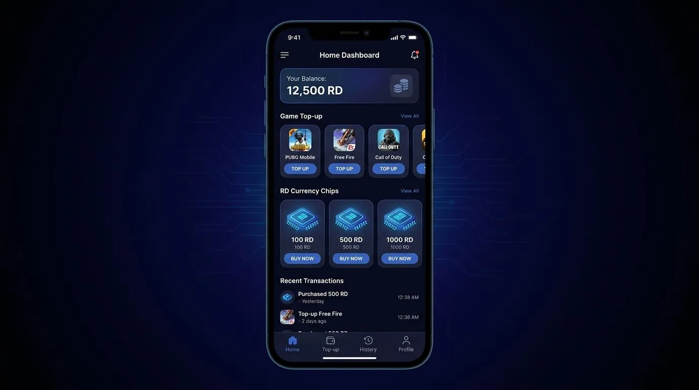 Screenshot topup game RD di Topup Game RD Indo — chip & koin emas